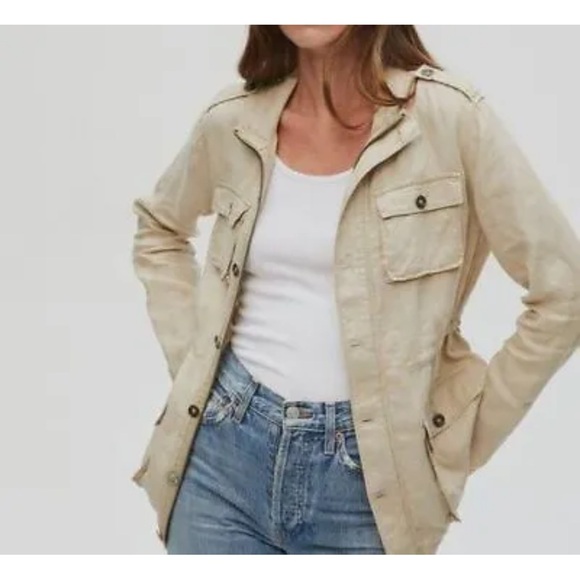 NWT Michael Stars Linen Anorak Jacket Cargo Pockets Oatmeal Sz XS Zip Button - Picture 3 of 16